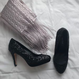 Black sequined evening shoes. Let’s party! New Years, Date night or Dancing